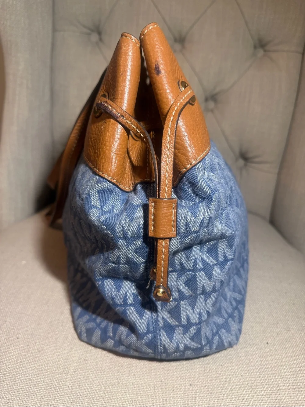 Michael Kors Brown Leather & Blue Signature Tote